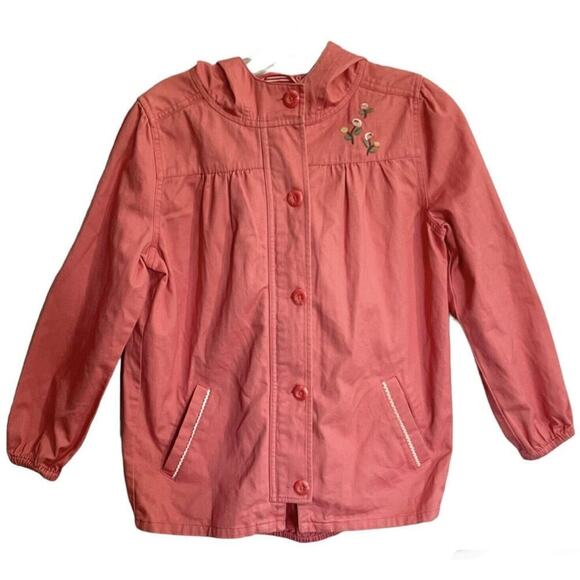 Hanna Andersson Hooded Jacket Girls 150 US Size 12 Pink Button & Zip Emb… - Picture 1 of 9
